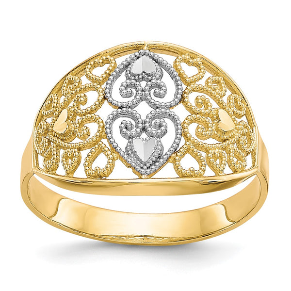 10K Gold Rhodium-Plated Filigree Heart Ring