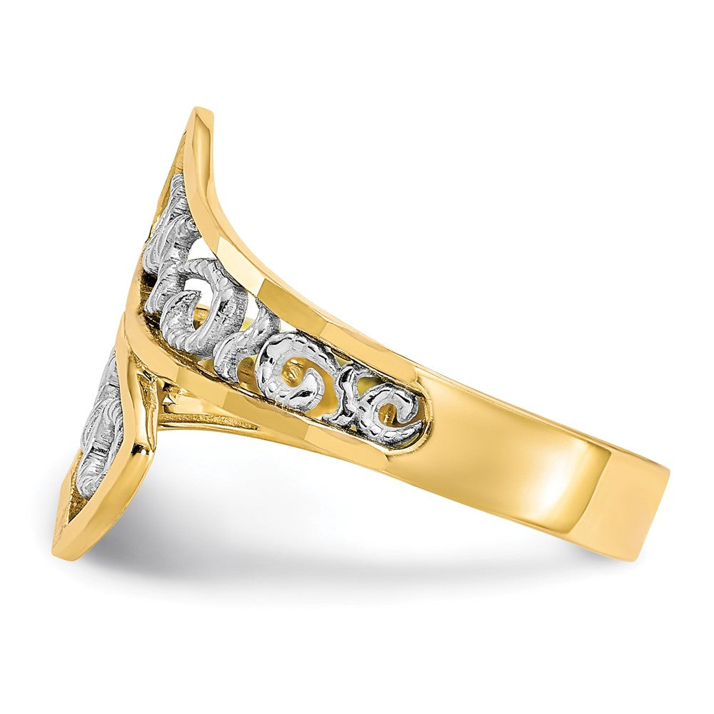 High-Quality 10K Gold & Rhodium Filigree Ring - Stylish & Affordable Elegance