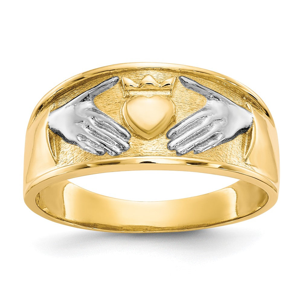 Buy Stylish 10K Gold & Rhodium Men's Claddagh Ring - Affordable Luxury!