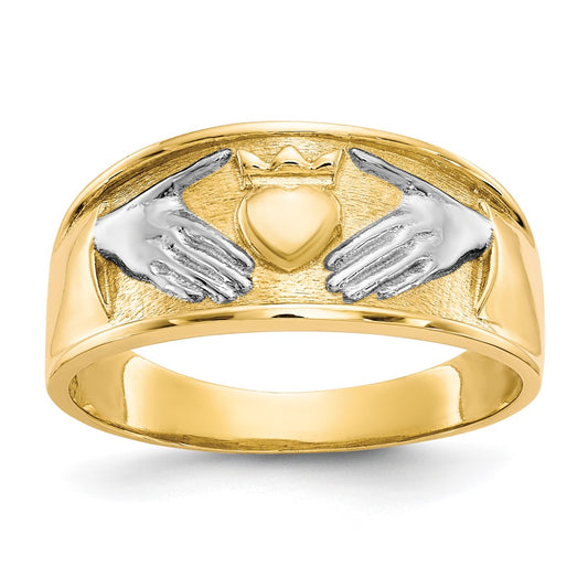 Buy Stylish 10K Gold & Rhodium Men's Claddagh Ring - Affordable Luxury!