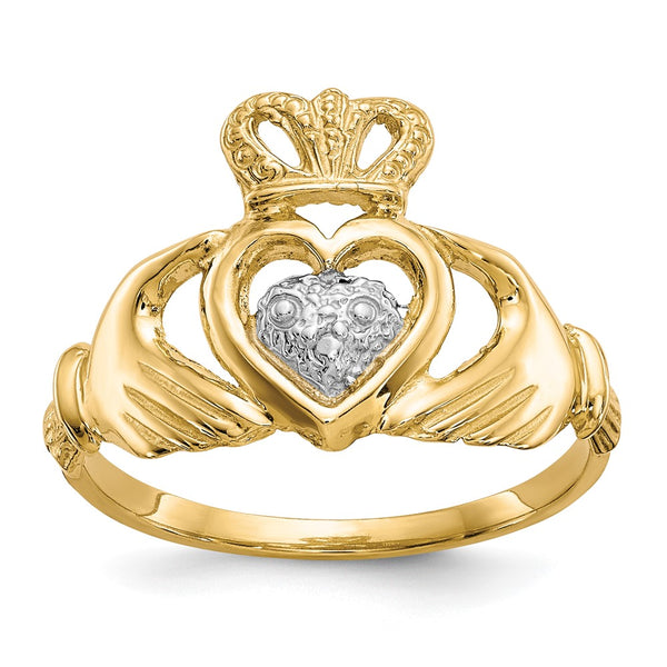 10K Gold & Rhodium Plated Claddagh Ring