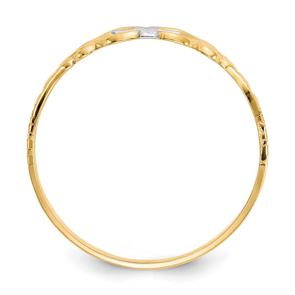 10K Gold & Rhodium-Plated Polished Cross Ring