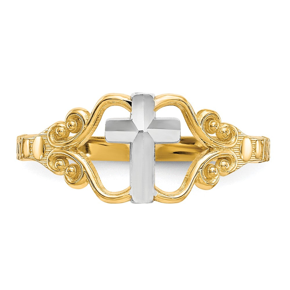 Shop Stylish 10K Gold & Rhodium-Plated Polished Cross Ring - Affordable Luxury!