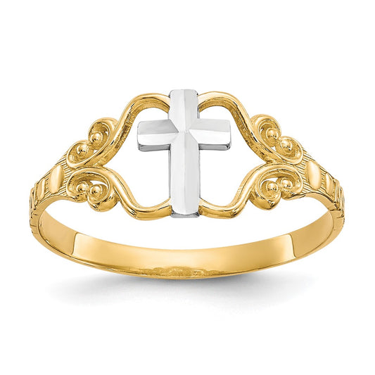 Shop Stylish 10K Gold & Rhodium-Plated Polished Cross Ring - Affordable Luxury!