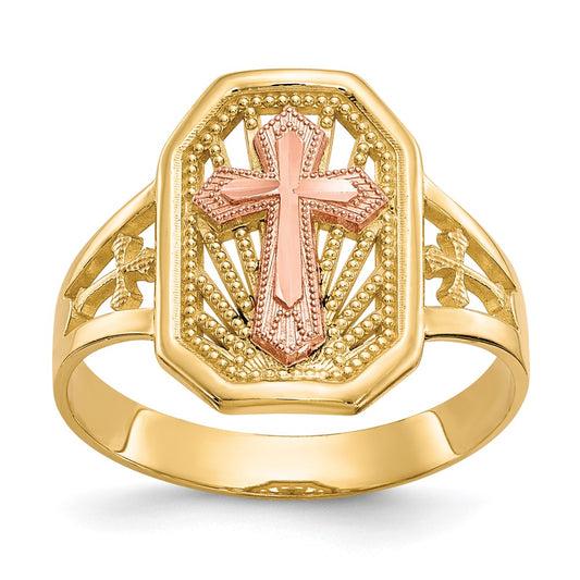 Exclusive 10K Two-Tone Filigree Cross Ring - Stylish & Affordable Jewelry