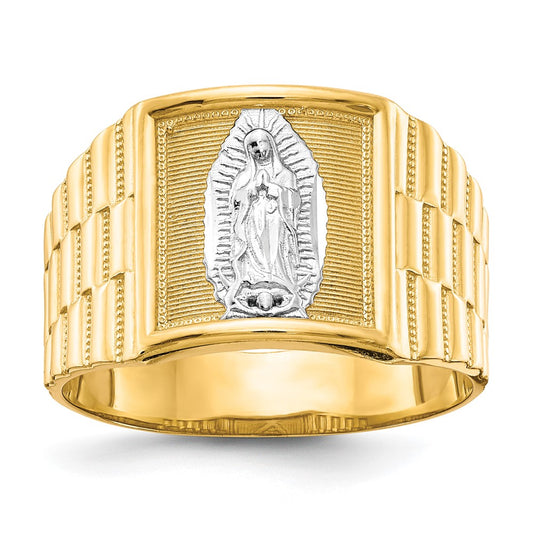 Order 10K Gold & Rhodium Men's Our Lady of Guadalupe Ring - Stylish Value Piece
