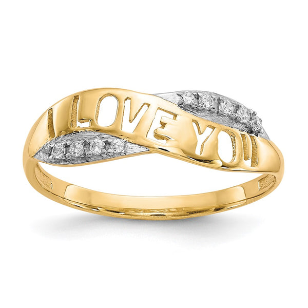 10K Rhodium-Plated CZ "I LOVE YOU" Ring