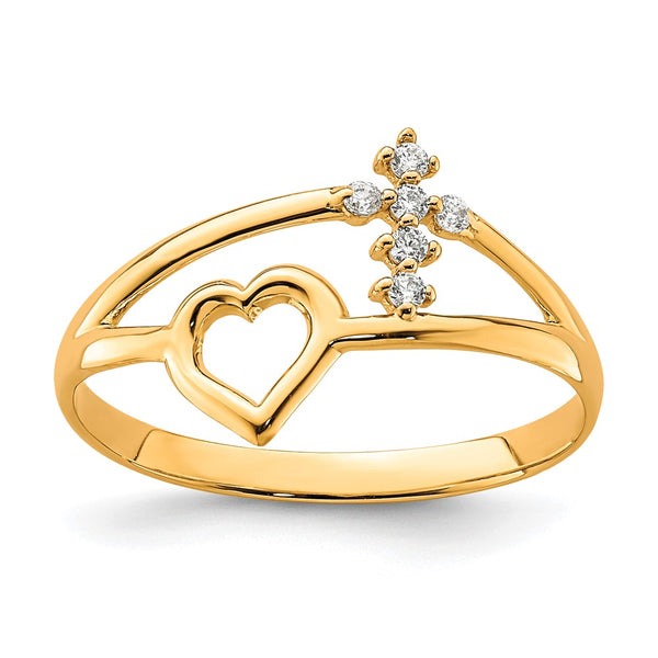 10K Gold Heart & Cross CZ Ring