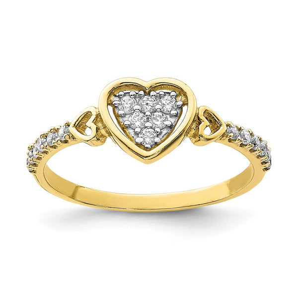 10K Heart-Shaped Fancy Ring with Cubic Zirconia
