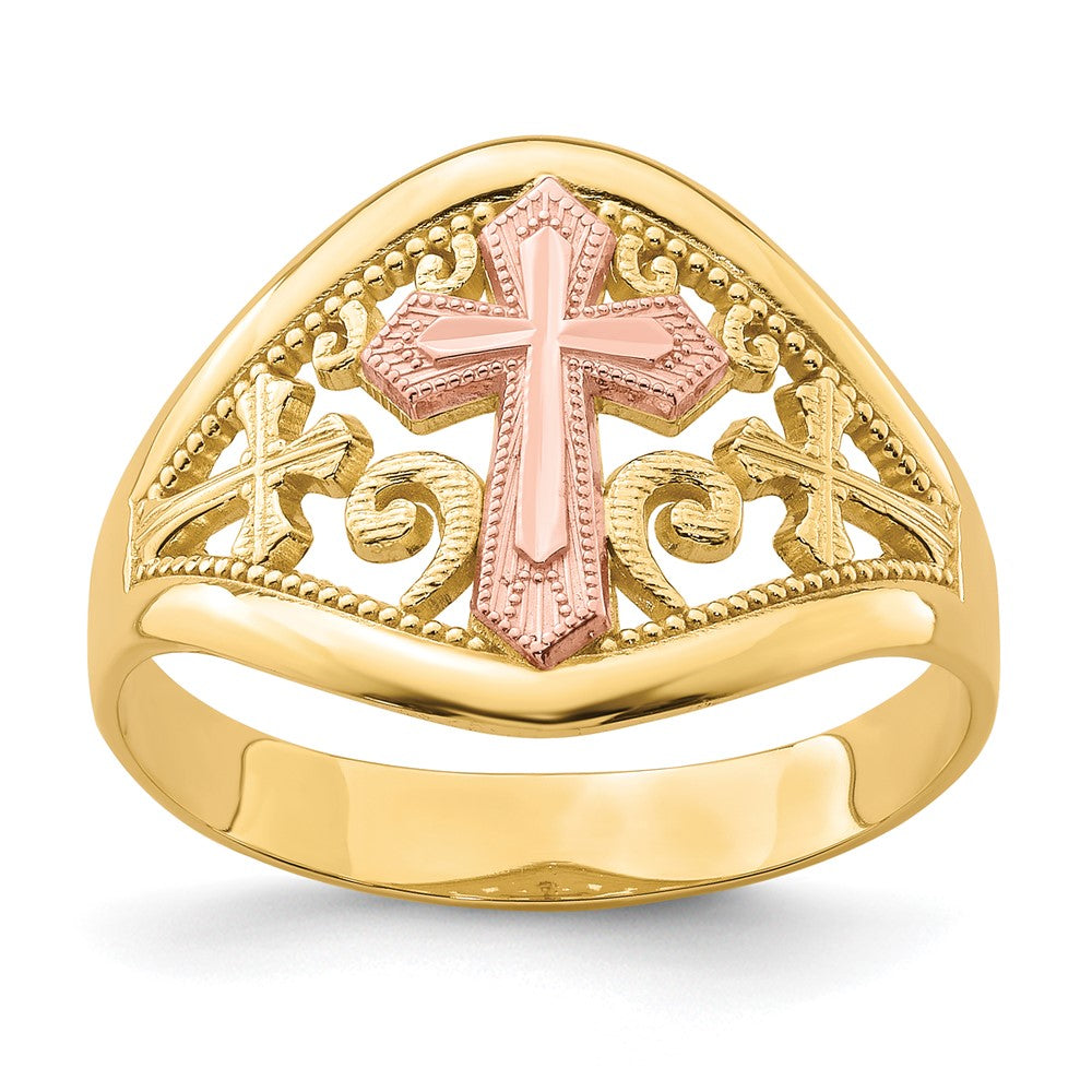 Exclusive 10K Two-Tone Cross Design Ring - Stylish & Affordable Luxury