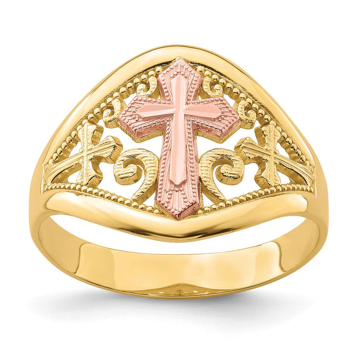 Exclusive 10K Two-Tone Cross Design Ring - Stylish & Affordable Luxury-1