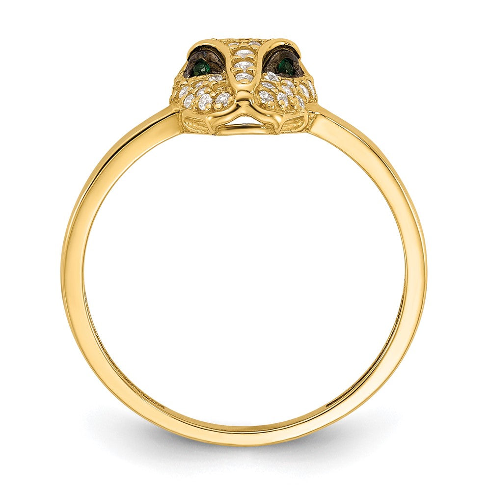 Exclusive 10K Polished Lioness Head Ring with Clear & Green CZ - Stylish Value