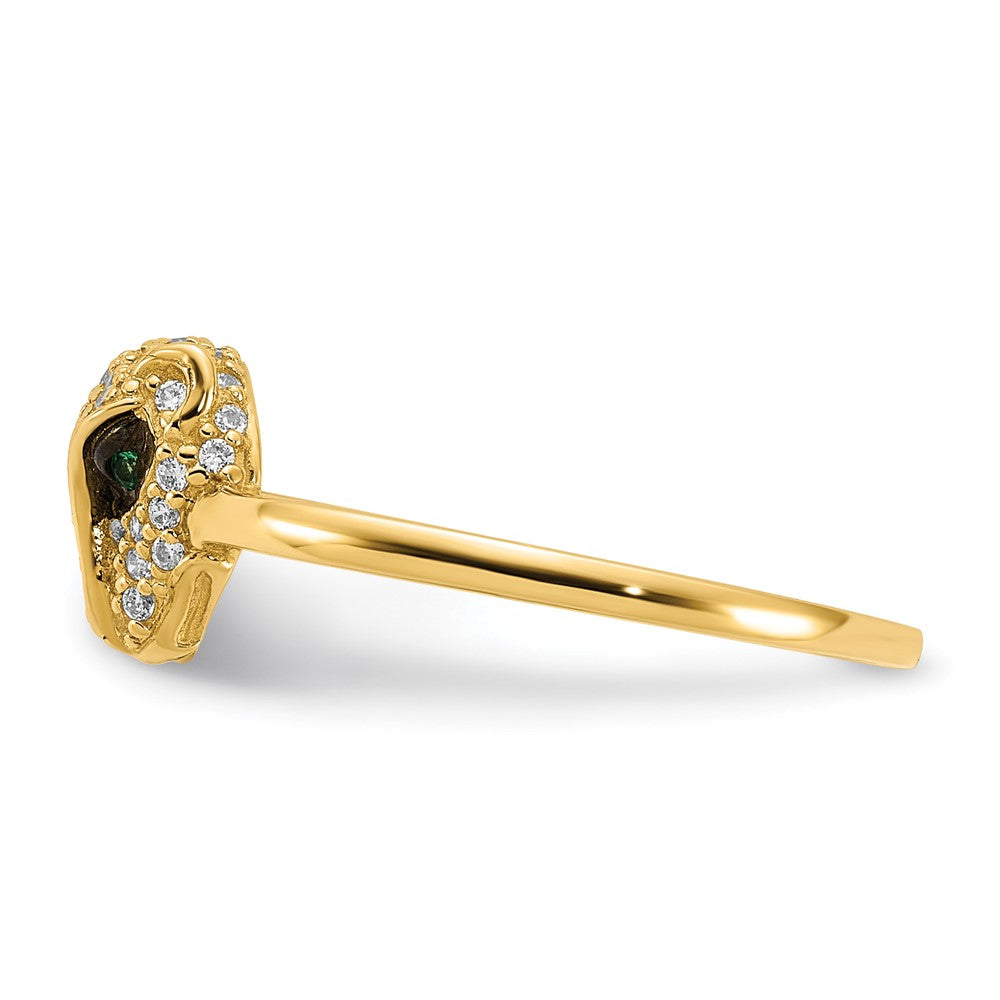 Exclusive 10K Polished Lioness Head Ring with Clear & Green CZ - Stylish Value
