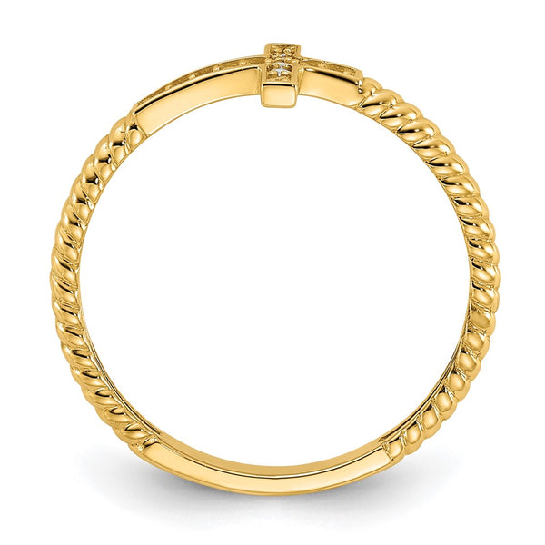 10K Polished Cross Ring with Cubic Zirconia