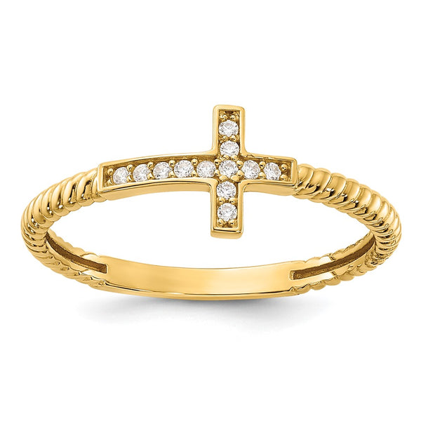 10K Polished Cross Ring with Cubic Zirconia