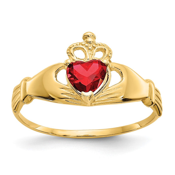 10K Gold January Birthstone Claddagh Heart Ring
