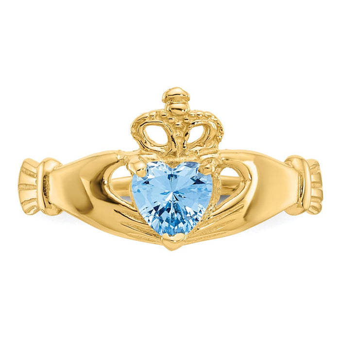 Shop Stylish 10K Gold Claddagh Heart Ring with March Birthstone - Luxury Value-4
