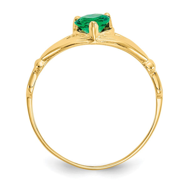 10K Gold Claddagh Heart Ring with May Birthstone