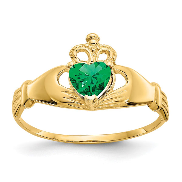 10K Gold Claddagh Heart Ring with May Birthstone