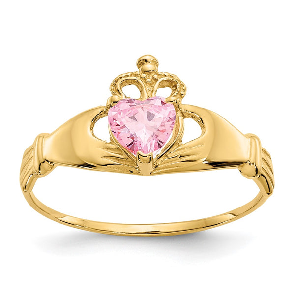 10K Gold Claddagh Heart Ring - October Birthstone