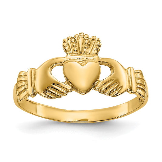 High-Quality 10K Polished Gold Women's Claddagh Ring - Affordable Luxury!