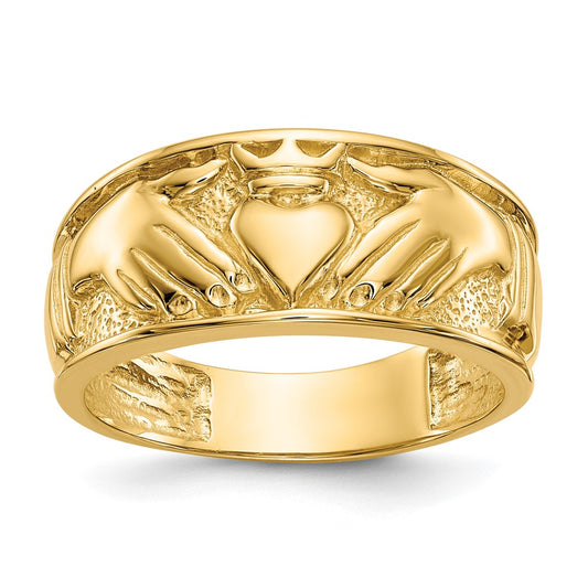 High-Quality 10K Polished Men's Claddagh Ring - Stylish & Affordable Price!