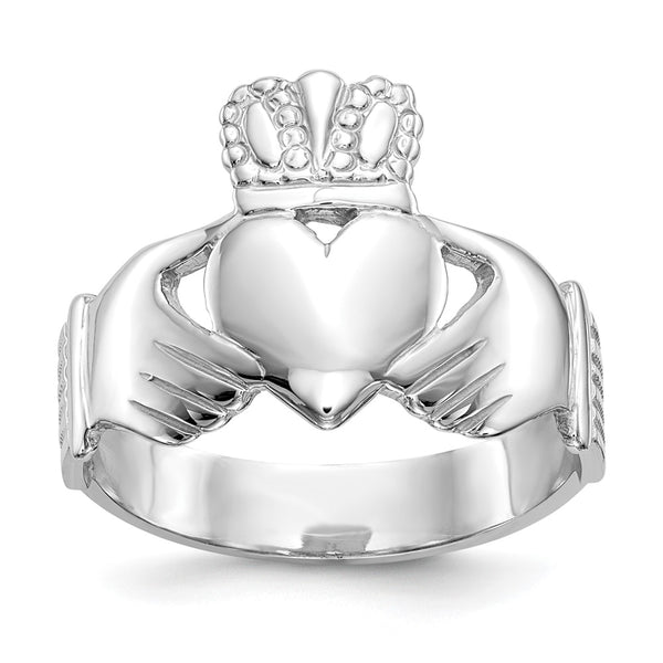 10K White Gold Men's Claddagh Ring - Irish Symbol of Love