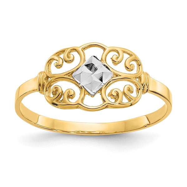 10K Gold Ring with Rhodium Filigree