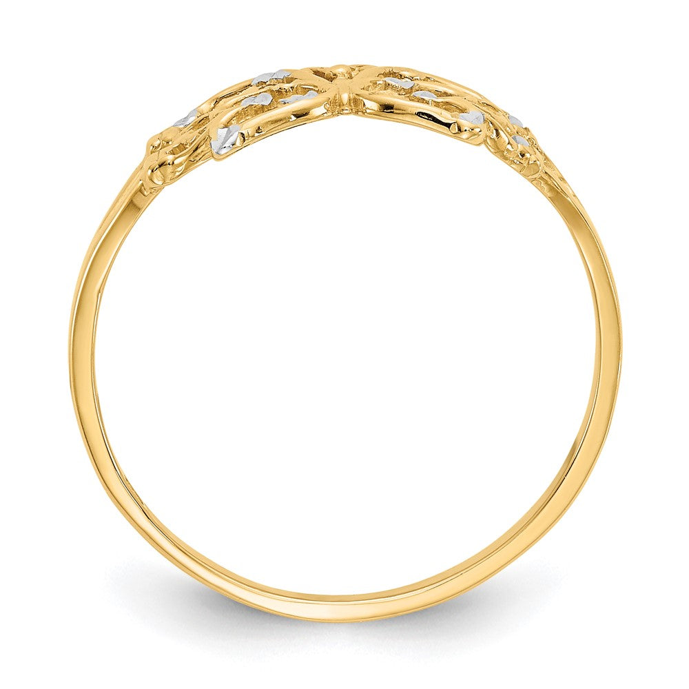 High-Quality 10K Rhodium-Plated Butterfly Ring | Stylish Diamond-Cut Design