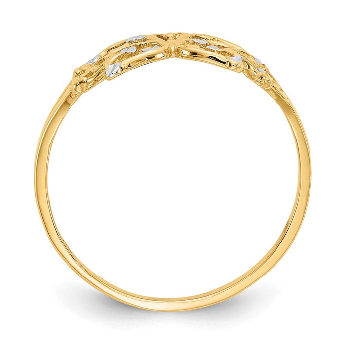 High-Quality 10K Rhodium-Plated Butterfly Ring | Stylish Diamond-Cut Design-2