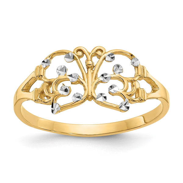 10K Rhodium-Plated Butterfly Ring - Diamond-Cut