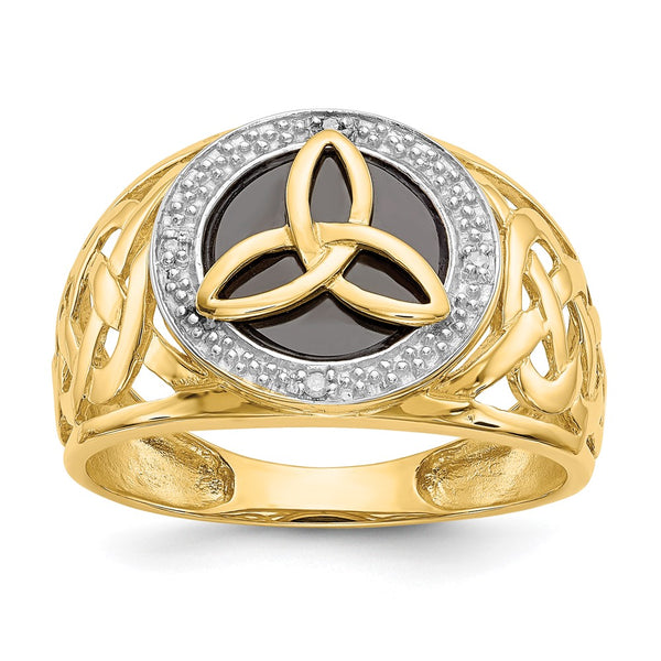 10K Gold & Rhodium-Plated Onyx Diamond Trinity Ring