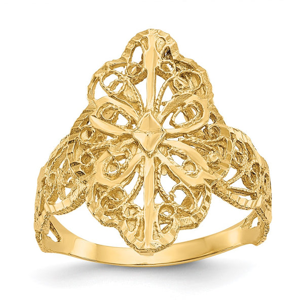 10K Diamond-Cut Filigree Ring