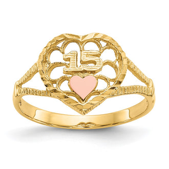 Buy 10K Two-Tone Diamond-Cut Heart Ring - 15 Hearts, Stylish & Affordable!