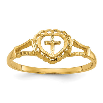 Designer 10K Diamond-Cut Heart & Cross Ring for Kids - Stylish & Affordable!