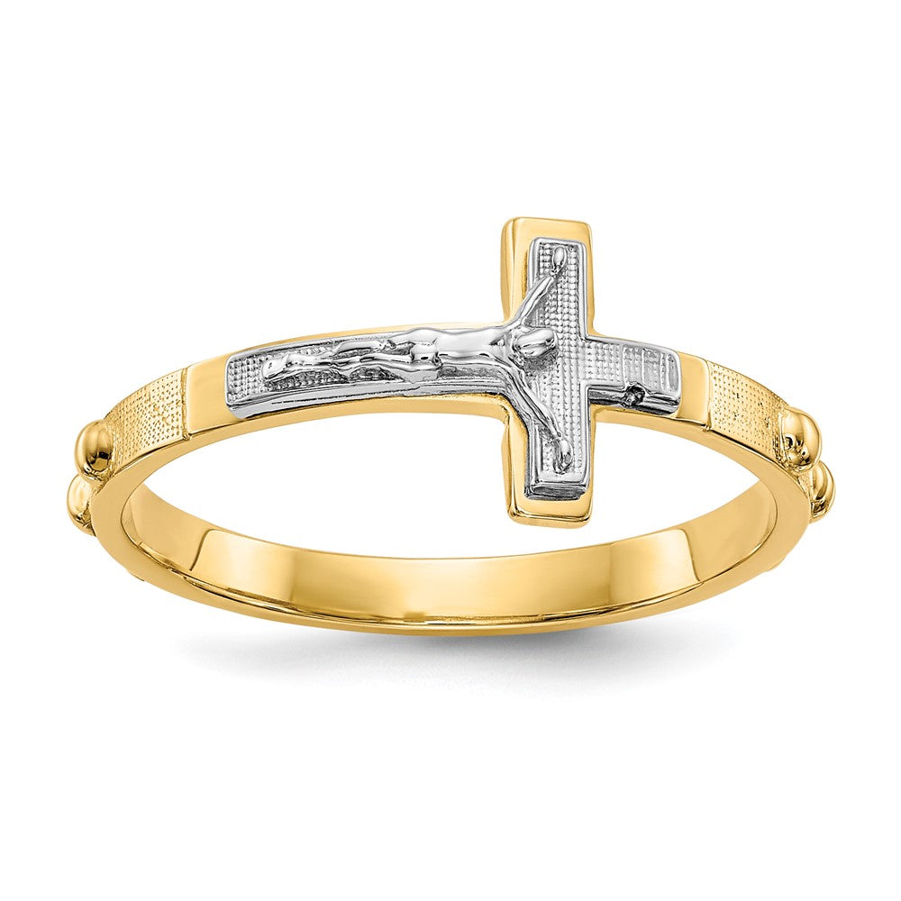 Buy Stylish 10K Two-Tone Crucifix Rosary Ring - Affordable Luxury Design