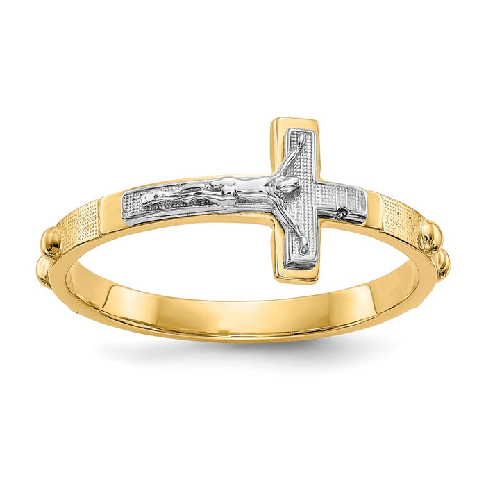 Buy Stylish 10K Two-Tone Crucifix Rosary Ring - Affordable Luxury Design-1