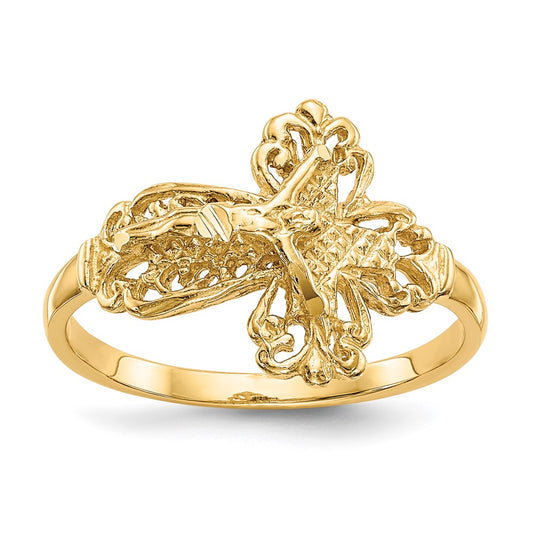 Exclusive 10K Diamond-Cut Crucifix Ring - Stylish Design, Affordable Elegance