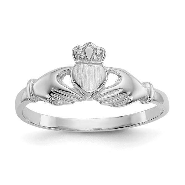 10K White Gold Claddagh Ring - Polished Satin