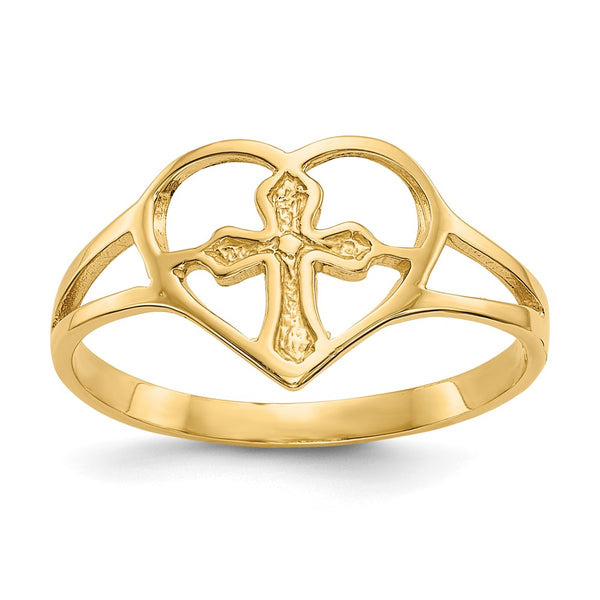 10K Heart-Shaped Cross Ring - Seekers