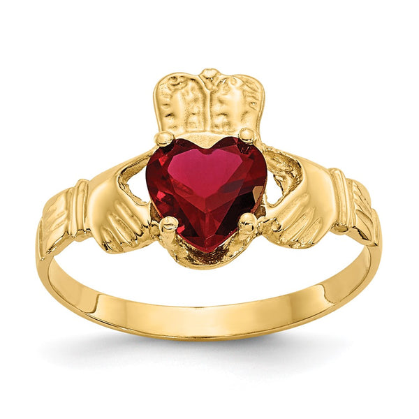 10K Gold Claddagh Ring with January Birthstone