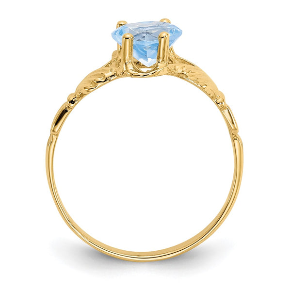 10K Gold Claddagh Ring with March Birthstone