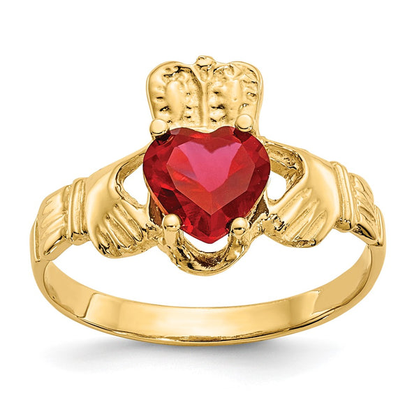 10K Gold July Birthstone Claddagh Ring
