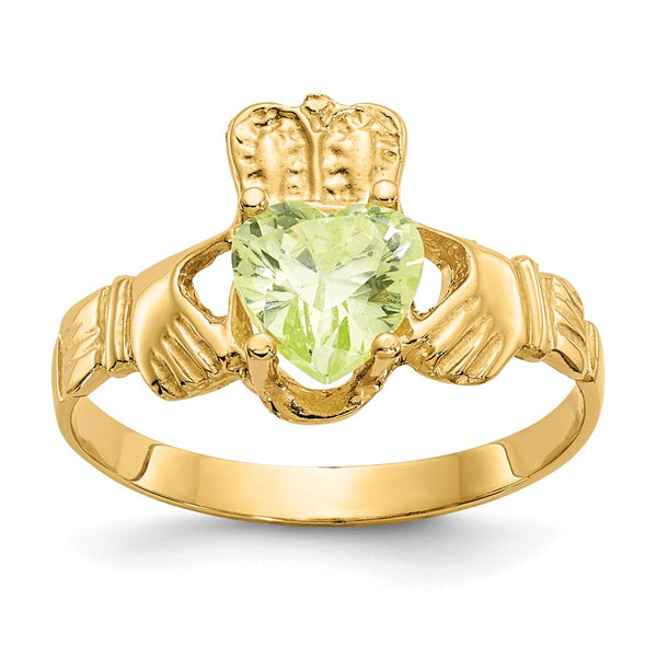 10K Gold Claddagh Ring with August Birthstone