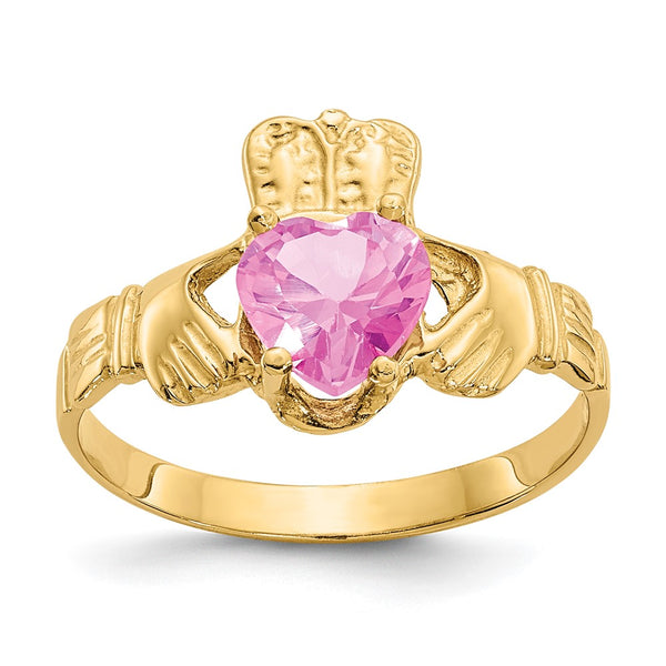 10K Gold October Birthstone Claddagh Ring