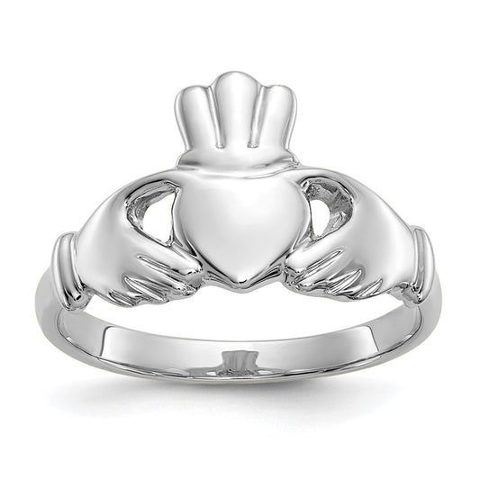 Buy Exclusive 10K Polished White Gold Claddagh Ring - Stylish & Affordable Design