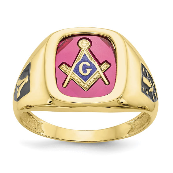10K Men's Masonic Ring with Lab-Created Ruby - Style GR1-1000710