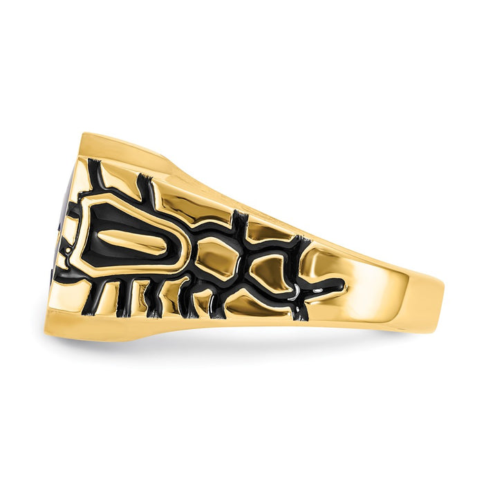 Exclusive 10K Men's Polished Antiqued Masonic Ring | Stylish Grooved Design-3