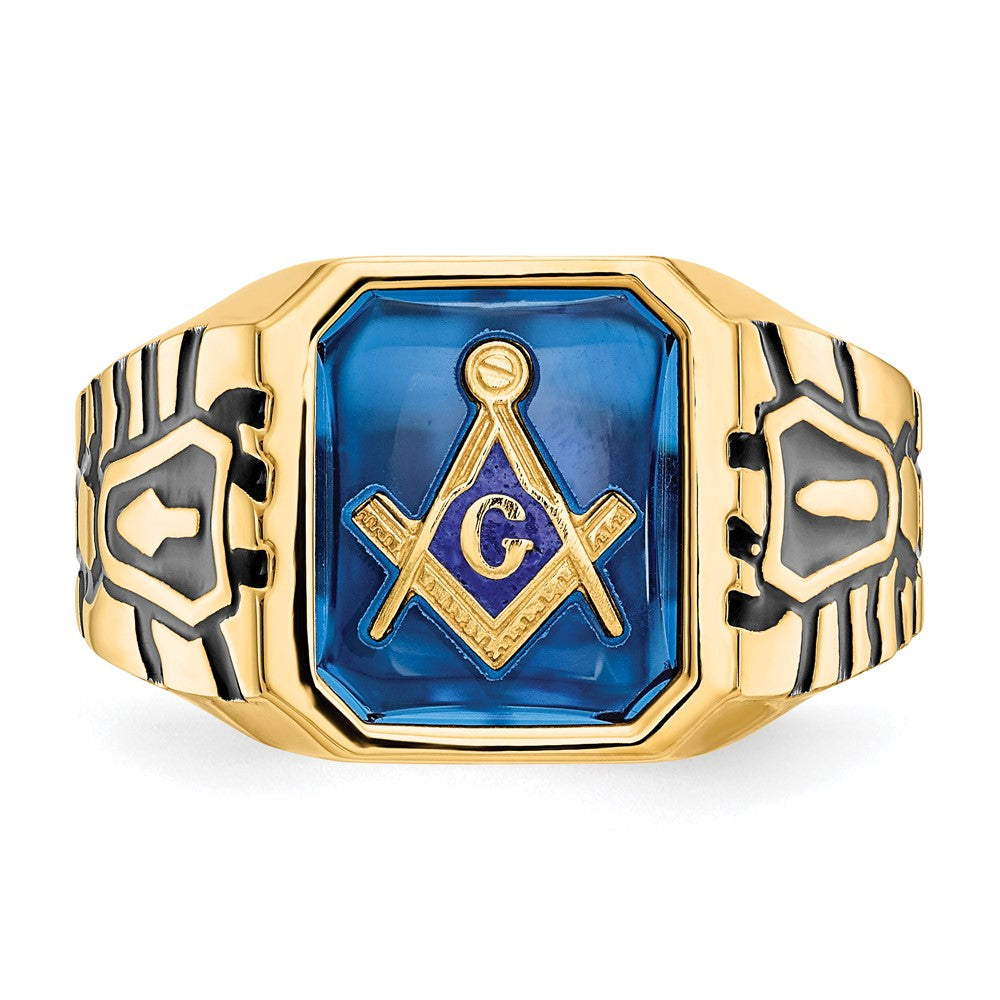 Exclusive 10K Men's Polished Antiqued Masonic Ring | Stylish Grooved Design