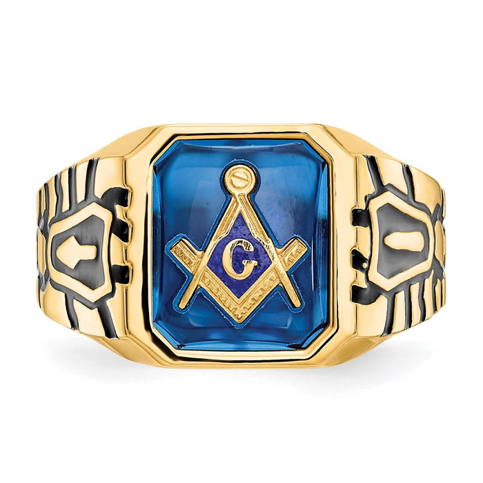 Exclusive 10K Men's Polished Antiqued Masonic Ring | Stylish Grooved Design-4